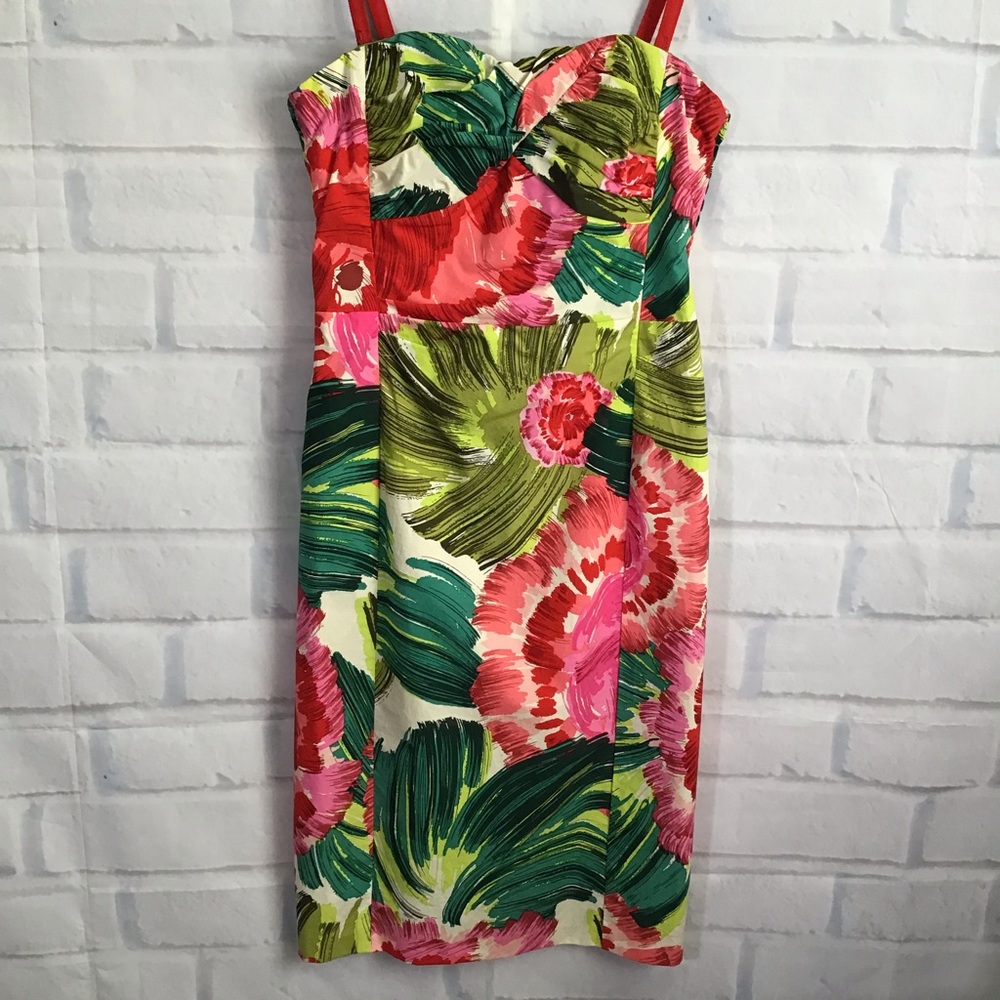 Nanette Lepore Tropical Floral Sheath Dress in Pink, Green, Coral